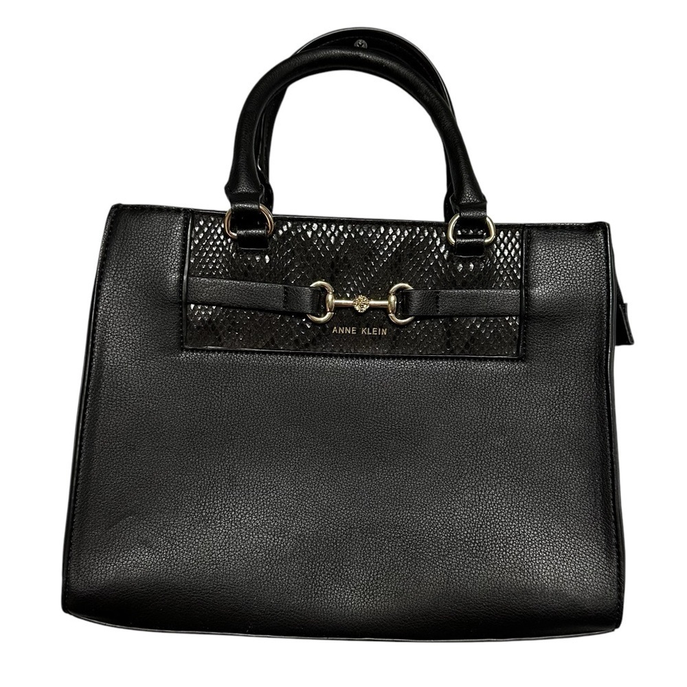 Anne Klein Black Convertible Satchel Hand Bag with Hardware